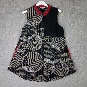 John Mark Tunic Shirt Women's Medium Lagenlook Button Up Art To Wear Black